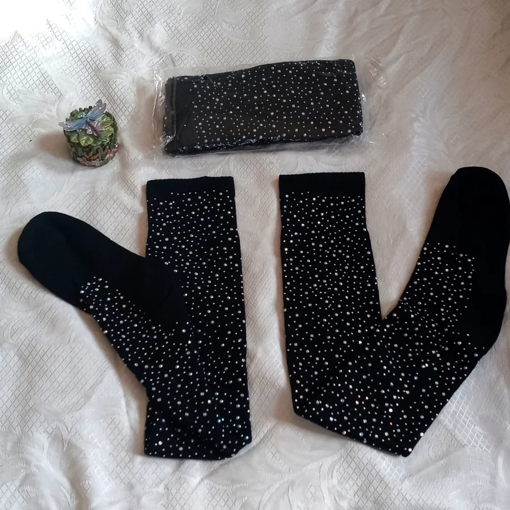 Black glitter socks in both sides sexy socks stretch